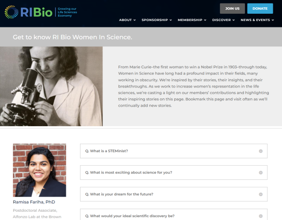 Ramisa gets featured in "RI Bio" Women in Science